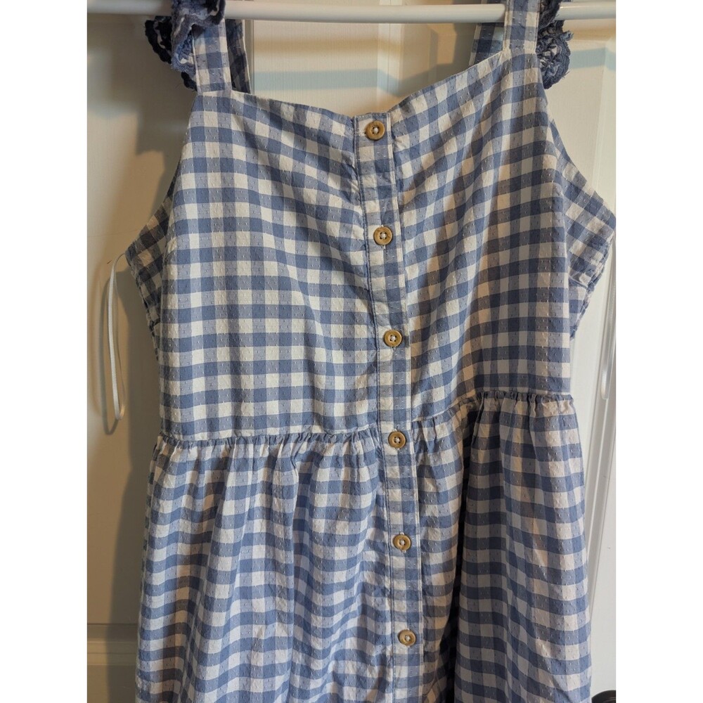 Shabby Chic Sz 10 Blue White Gingham Tiered Dress Women's Smocked CottagePicnic